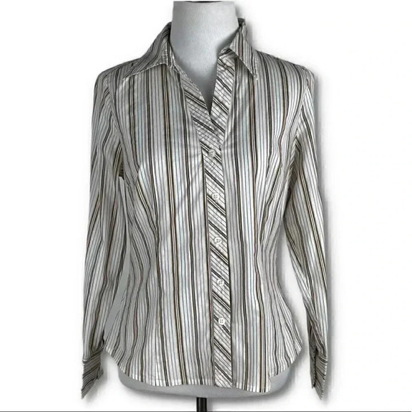 Ann Taylor loft petites womens top size 6P multicolored striped button down - Picture 1 of 9